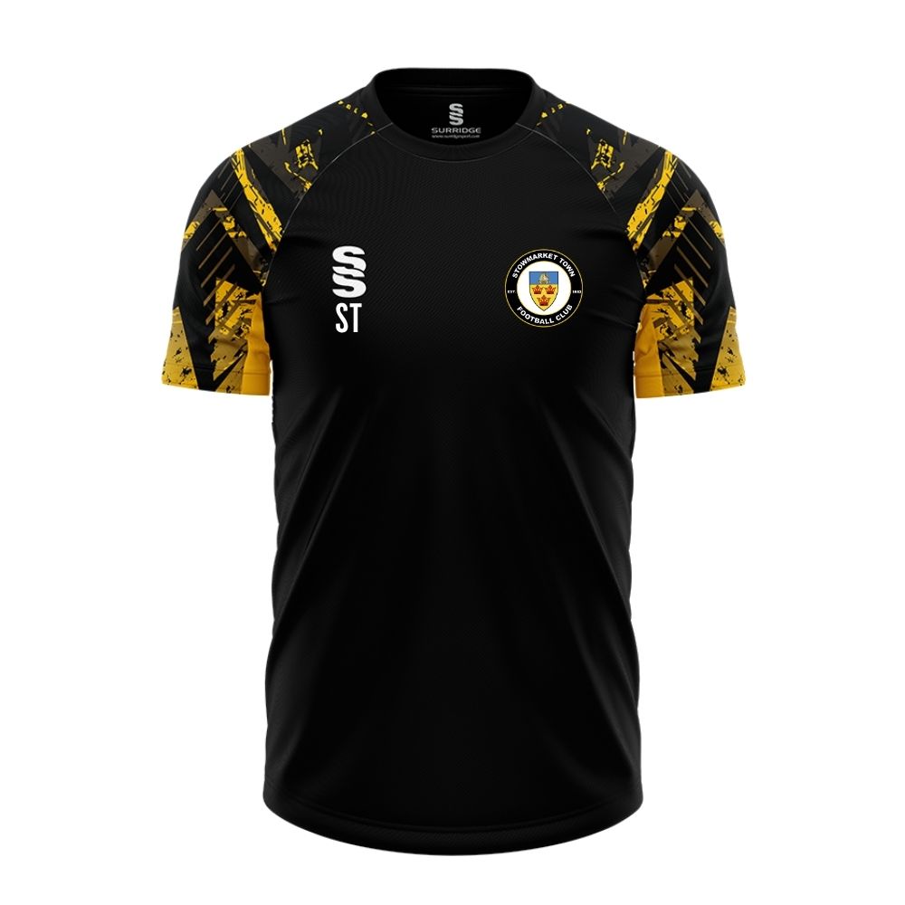 Stowmarket Town FC - Players Tempo Training T-Shirt - Unisex Fit - Black/Amber - Adults