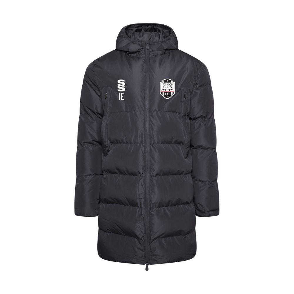 Ipswich Exiles FC - Coaches Active Long Padded Jacket - Unisex Fit - Black - Adults